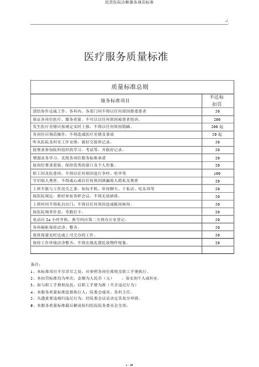 民营医院诊疗服务规范标准