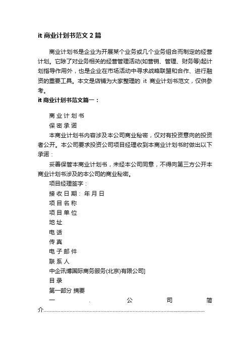 it商业计划书范文2篇