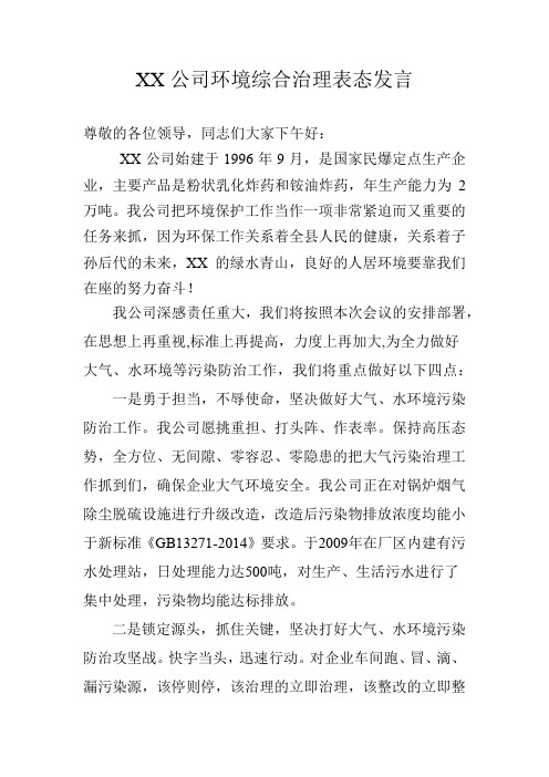 环境综合治理表态发言