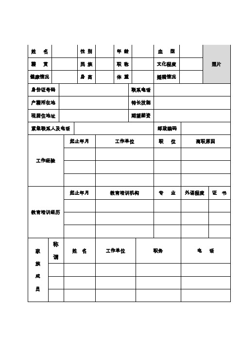 公司新员工入职申请表