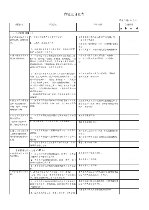 内镜室自查表