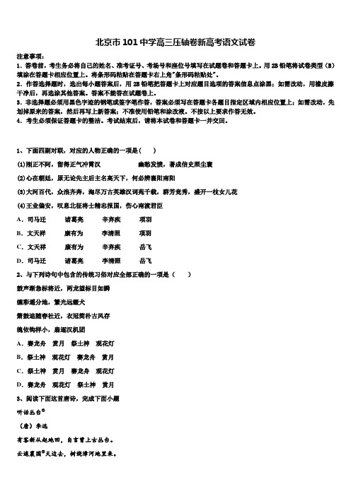 北京市101中学高三压轴卷新高考语文试卷及答案解析