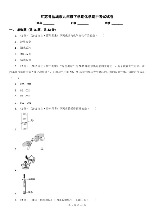 江苏省盐城市九年级下学期化学期中考试试卷