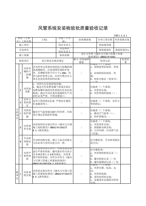 风管系统安装检验批质量验收记录