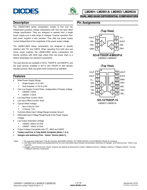 LM2901 LM2901A LM2903 LM2903A 双极性和四极性差分比较器说明书