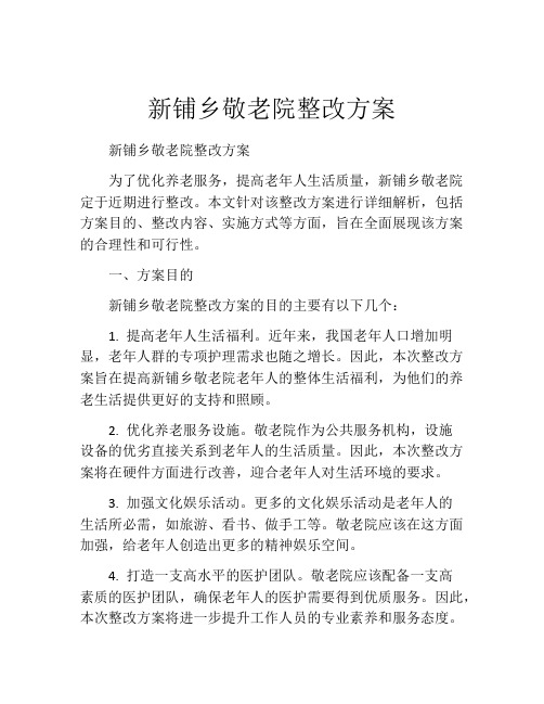 新铺乡敬老院整改方案