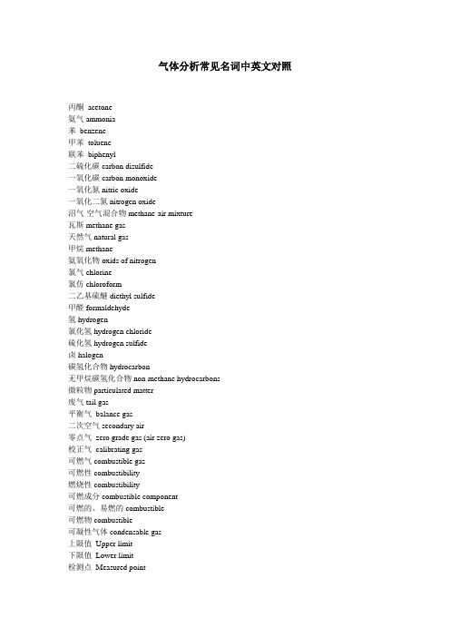 气体分析常见名词中英文对照