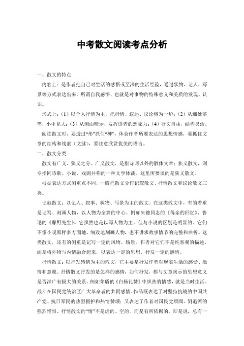 中考散文阅读考点分析与示例