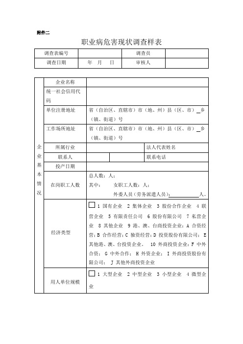 职业病危害现状调查样表