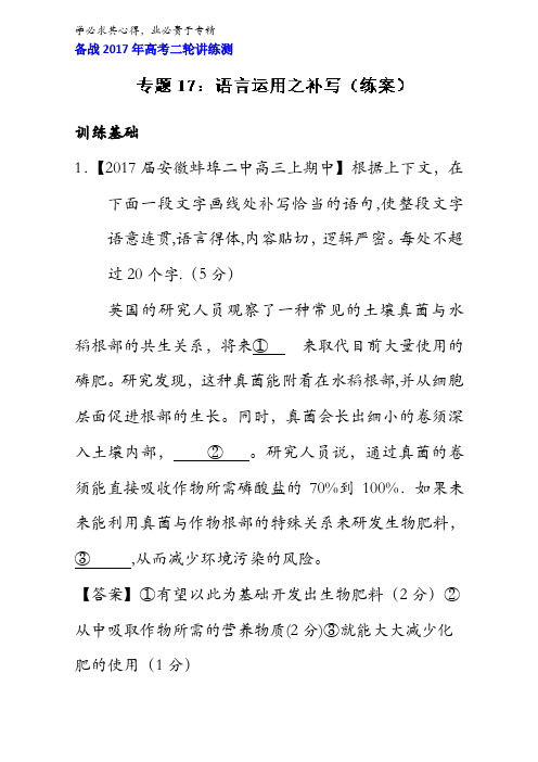 7语言运用之补写(练)-2017年高考语文二轮复习讲练测含解析