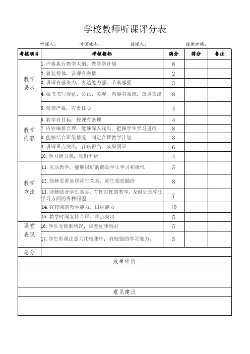 学校教师听课评分表