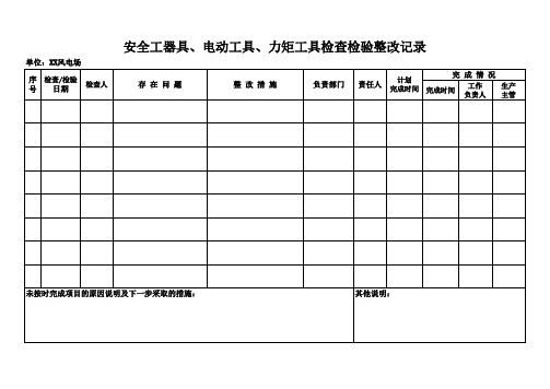 风电公司安全工器具检查记录表及整改表