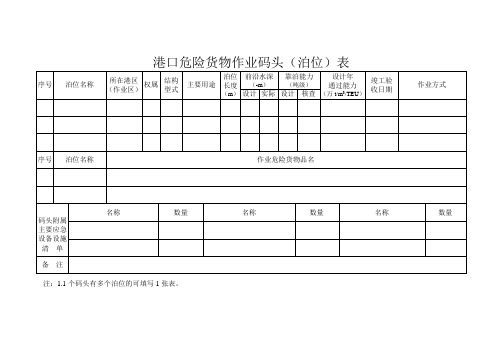 港口危险货物作业码头泊位表