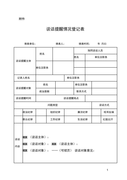 谈话提醒情况登记表(新表)