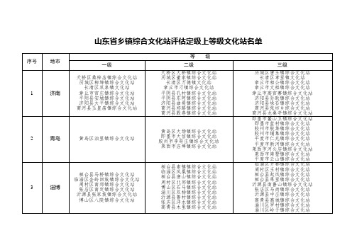 山东省乡镇(街道)综合文化站评估定级等级明细