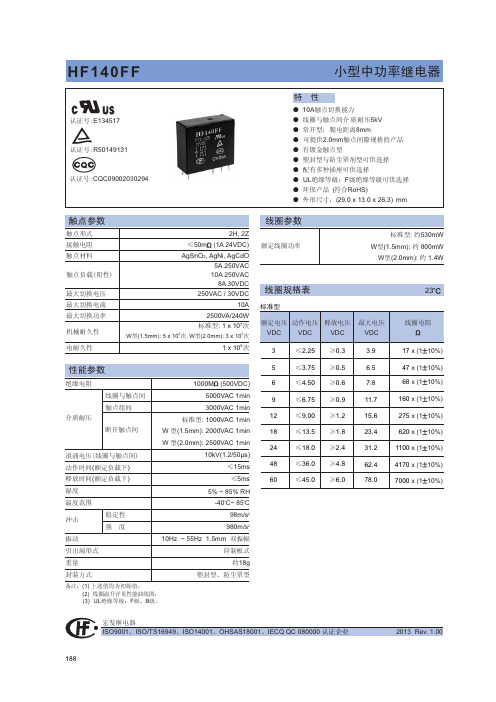 常用继电器规格书