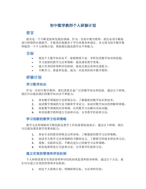 初中数学教师个人研修计划