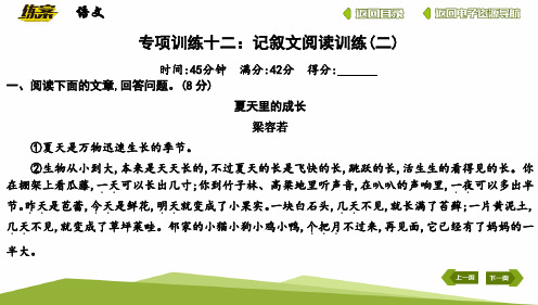 部编版小学六年级语文上册专项训练十二：记叙文阅读训练(二)