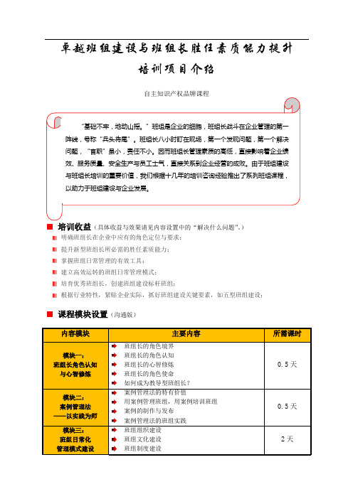 卓越班组建设与班组长胜任素质能力提升