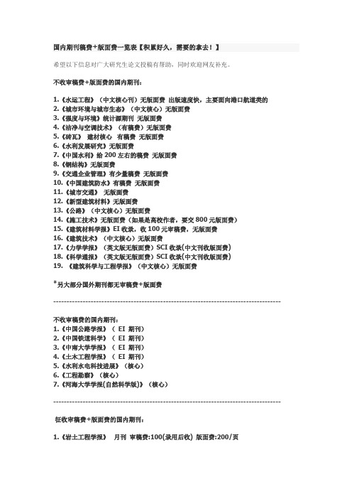 国内期刊稿费 版面费一览表