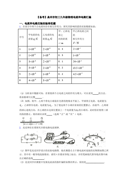 【备考】泉州市初三九年级物理电流和电路汇编