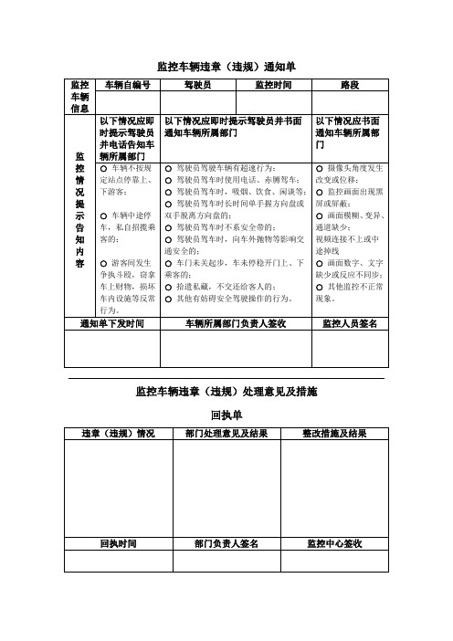 监控车辆违章(违规)通知单