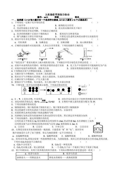 沪教版化学九年级下册双休日作业-11-17