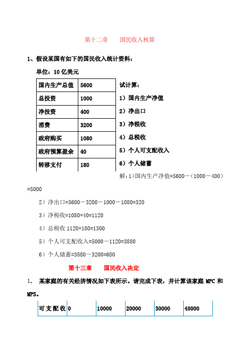 西方经济学宏观计算题