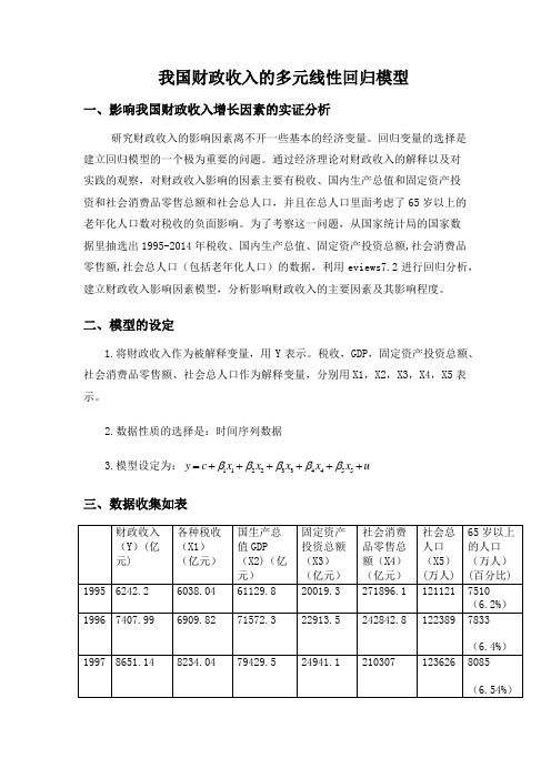 财政收入的多元线性回归模型