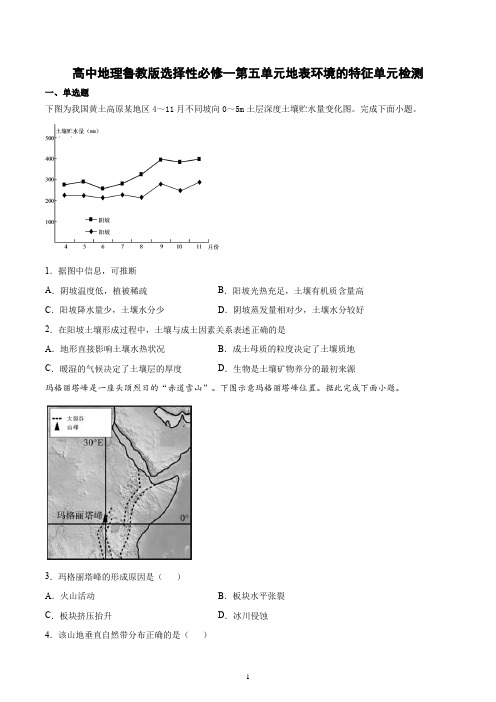 新教材地理鲁教版选择性必修一第五单元地表环境的特征单元检测含答案