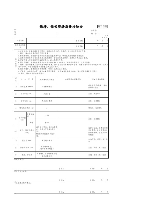 锚杆、锚索现场质量检验表