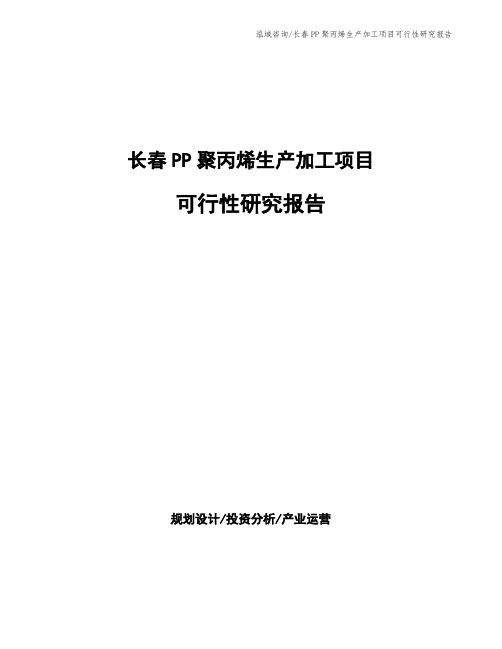 长春PP聚丙烯生产加工项目可行性研究报告