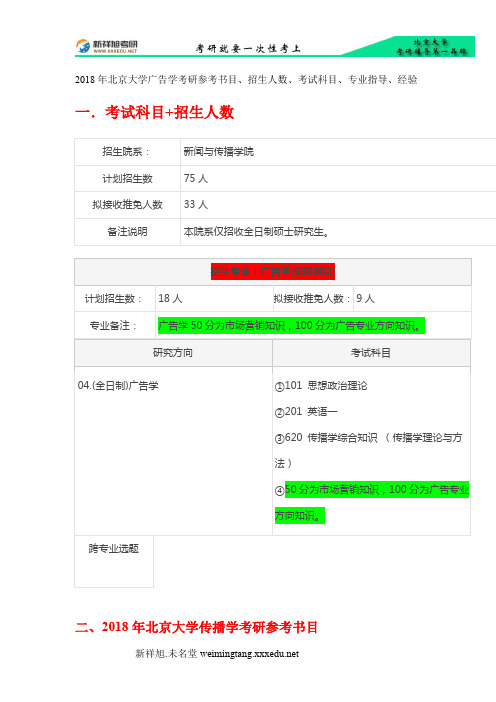 2018年北京大学广告学考研参考书目、招生人数、考试科目、专业指导、经验