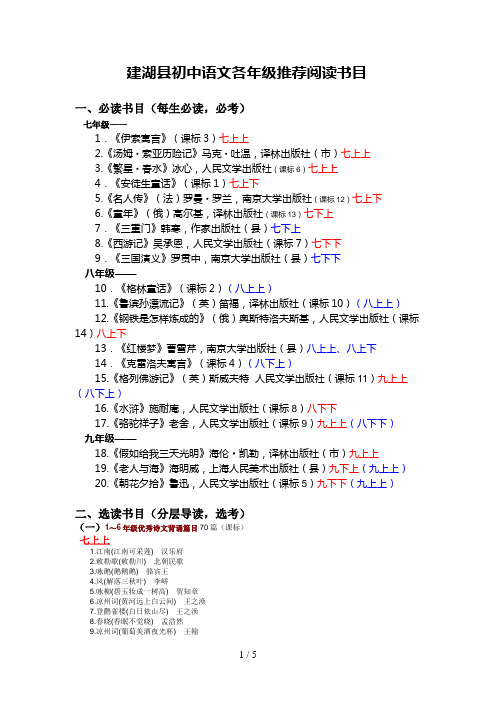 名著命题范围：初中语文各学段推荐阅读书目