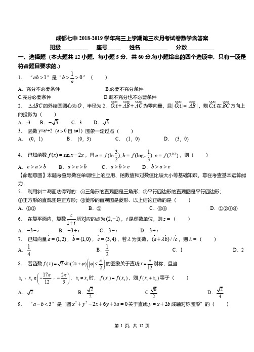 成都七中2018-2019学年高三上学期第三次月考试卷数学含答案 (1)