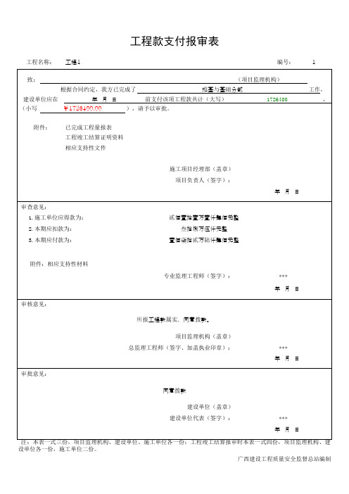 工程款支付报审表(最新版)