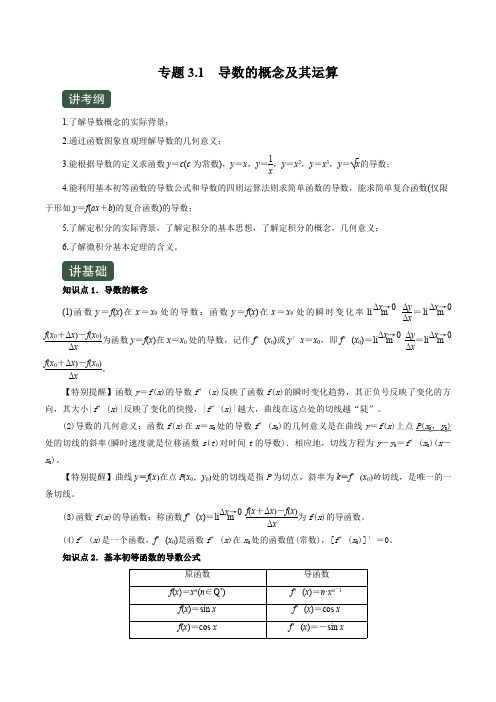 2021高考数学(理)一轮复习讲练测《专题3.1 导数的概念及其运算》(讲)(解析版)