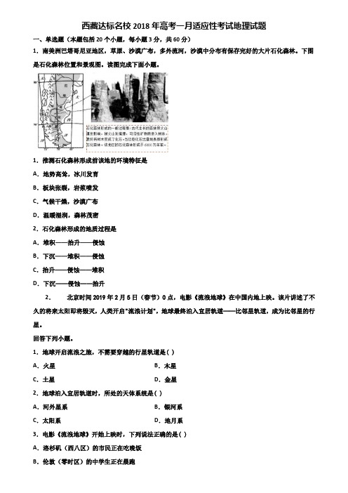 西藏达标名校2018年高考一月适应性考试地理试题含解析