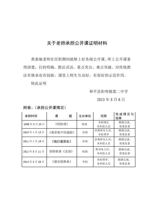 关于老师承担公开课证明材料