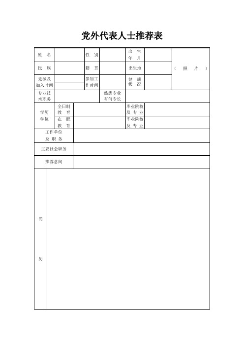 党外代表人士推荐表