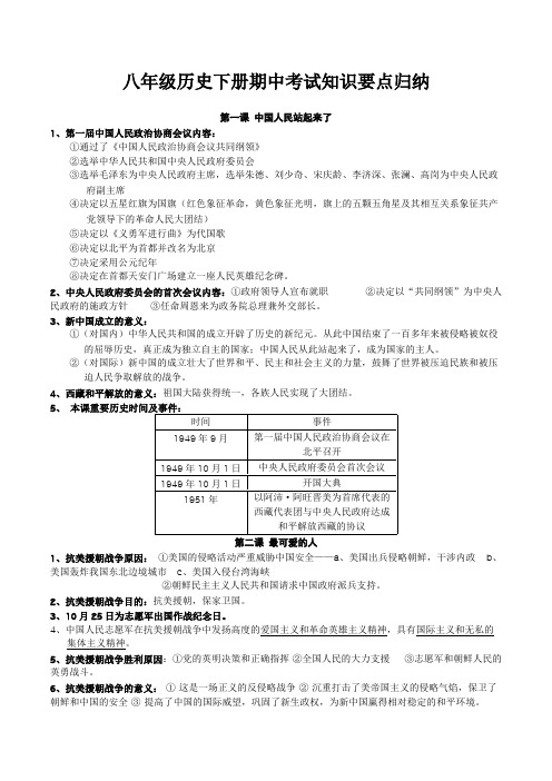 八年级历史下册期中考试复习知识要点