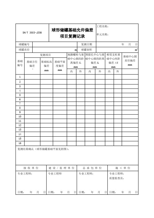 3503-J208球形储罐基础允许偏差项目复测记录