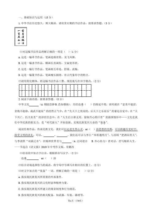 海南省2019年中考真题试题(语文)