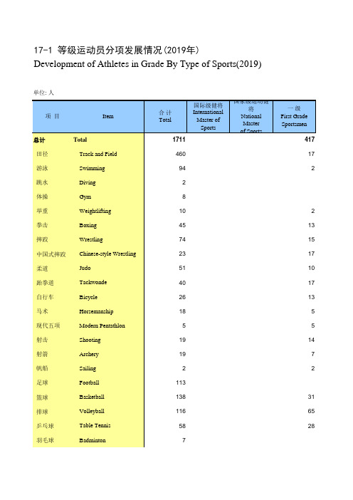 内蒙古统计年鉴2020社会经济发展指标：等级运动员分项发展情况(2019年)
