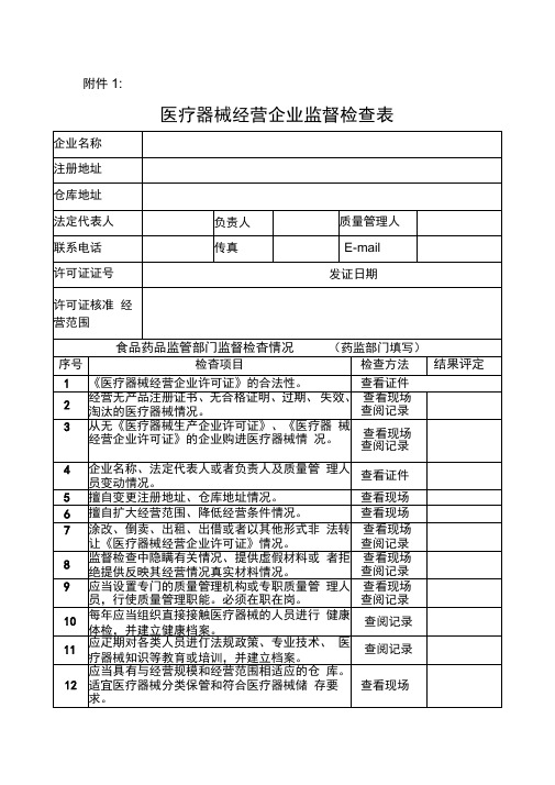 医疗器械自查表