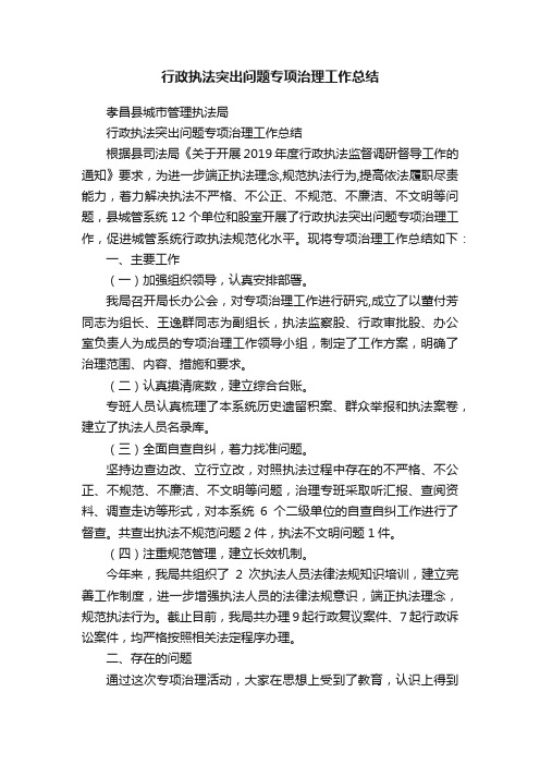 行政执法突出问题专项治理工作总结