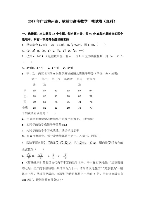 2017年广西柳州市、钦州市高考数学一模试卷(理科)(解析版)