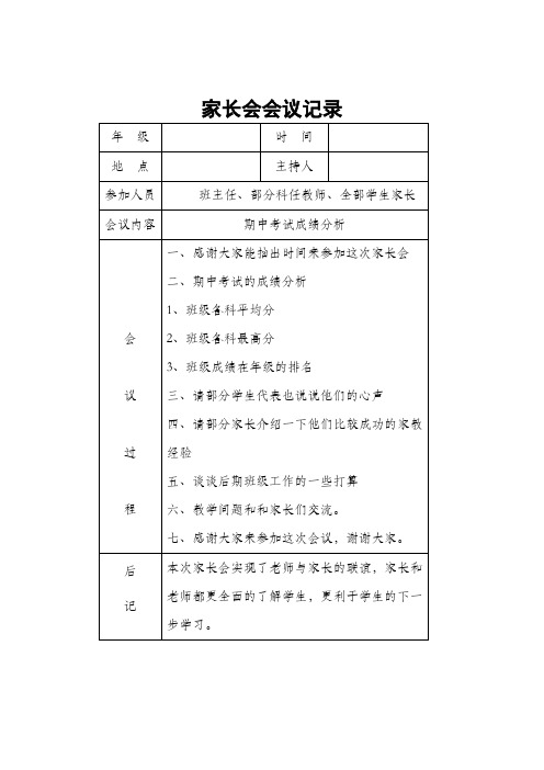 家长会记录表2