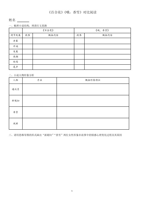 《百合花》+《香雪》对比阅读学案(学生版)