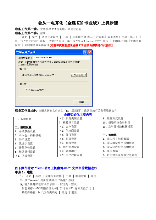 金碟KIS专用版上机步骤初始设置DOC